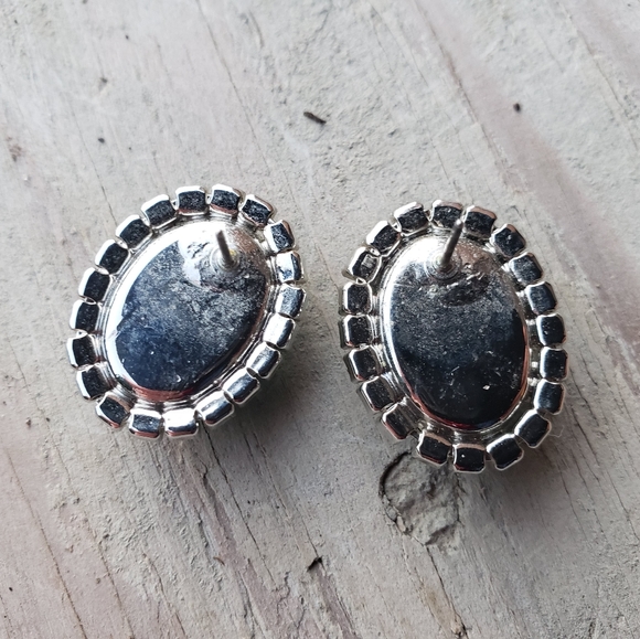 Vintage Aquamarine and Clear Rhinestone Earrings - Picture 3 of 5